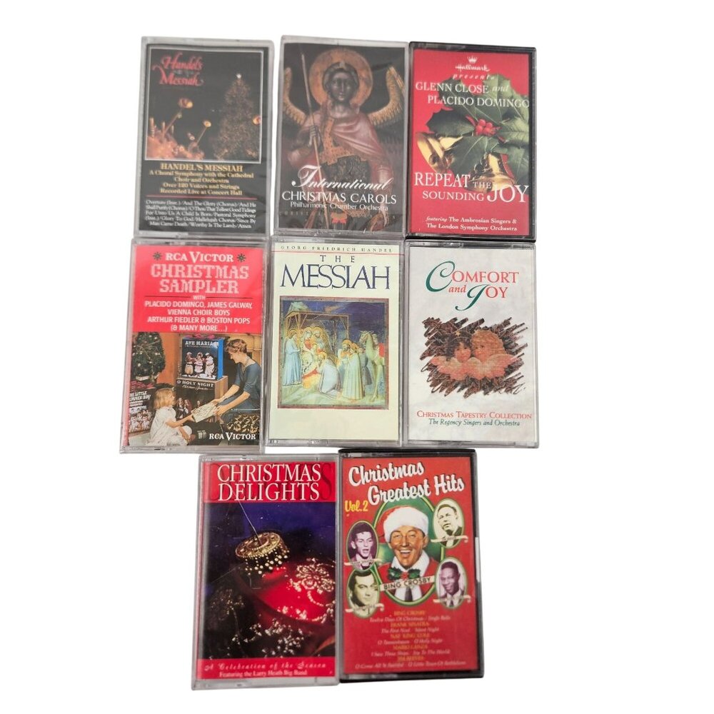 Vintage 8 Christmas Music Cassette Tapes Featuring Glenn Close Placido Domingo